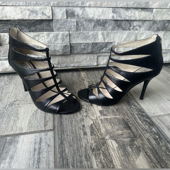 Michael Kors Mavis Open Toe Cage Black Leather Party Cocktail Heels  Size 7 - Picture 7 of 11